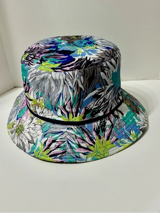 Floral Bucket Hat -Vibrant Botanical Print One Side Black On Inside - Picture 1 of 4